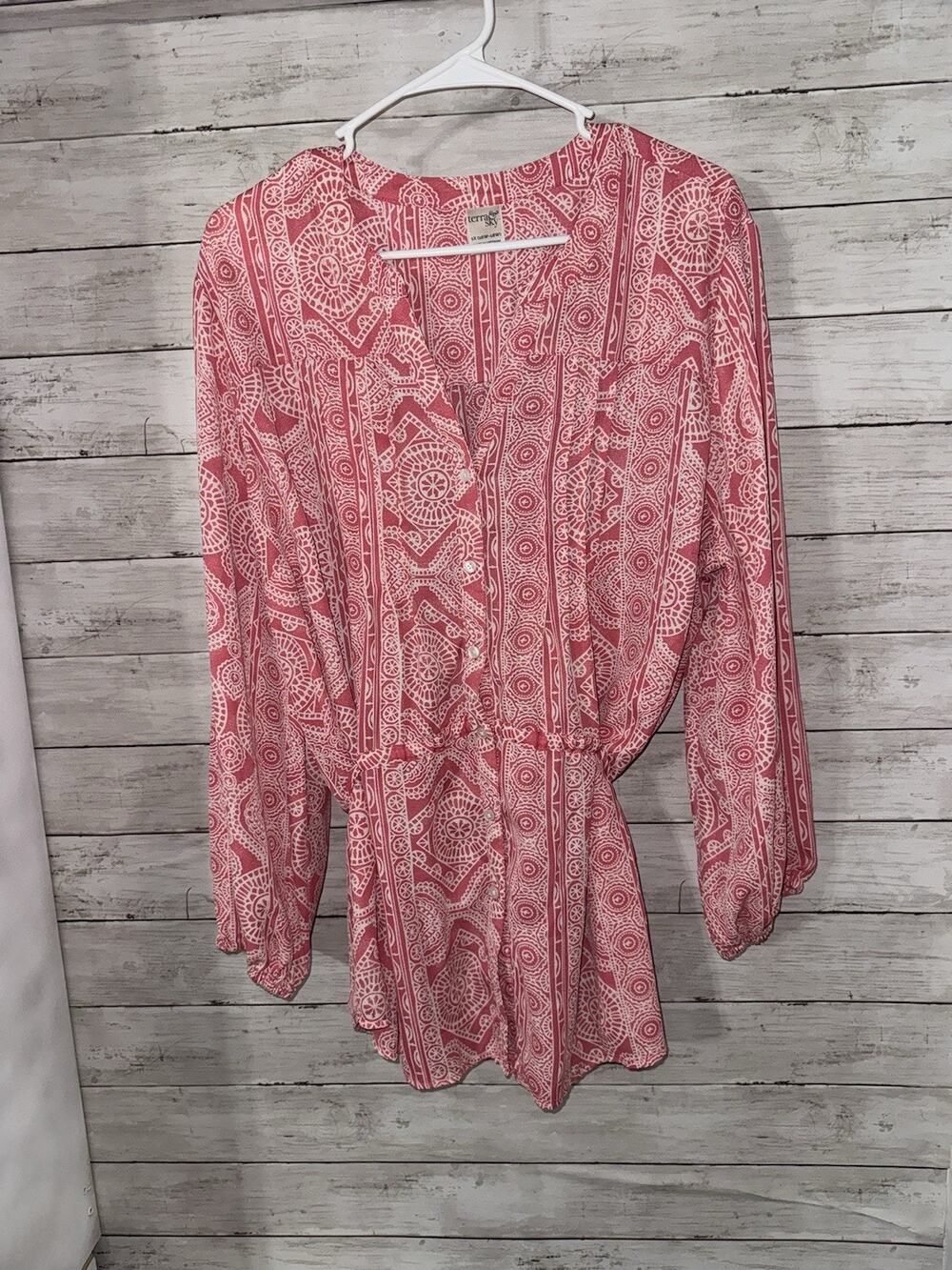 Terra & Sky Women's Pink Coral V Neck Lightweight Blouse Size 1X 16W - 18W